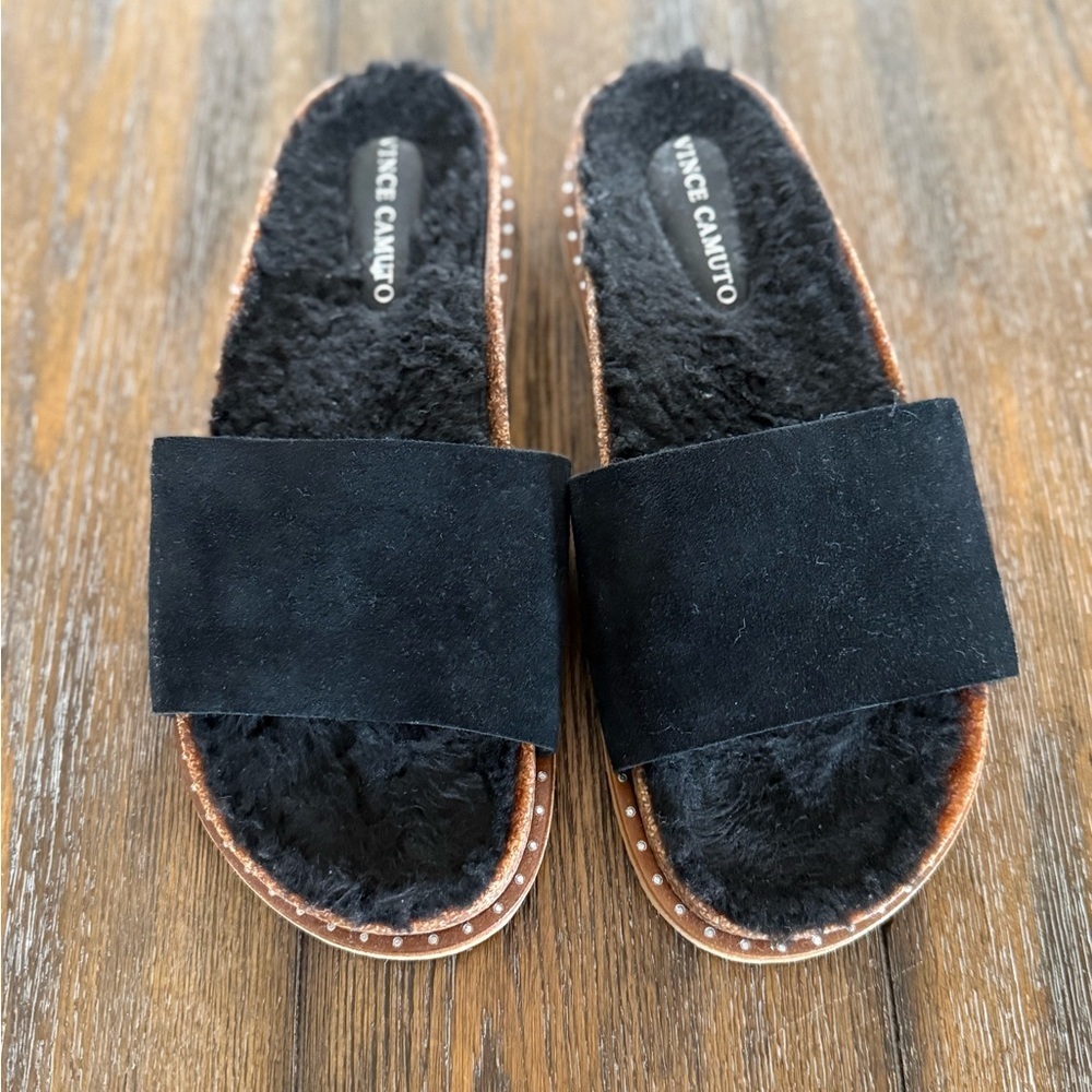 Vince Camuto Women’s Black Kanadial Suede Slipper Slide Sandals Size 10